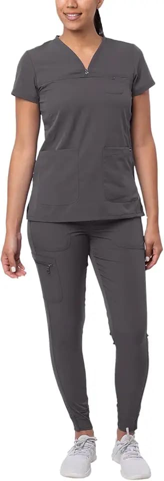 Adar Pro Movement Booster Scrub Set for Women - Sweetheart V-Neck Scrub Top & Yoga Jogger Scrub Pants