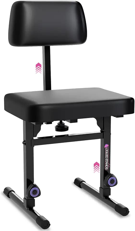 Liquid Stands Piano Bench Adjustable Stool – Music Keyboard Bench with Backrest Seat for Piano Keyboard Stand with Black Padded Cushion for Musicians Piano Stool Chair
