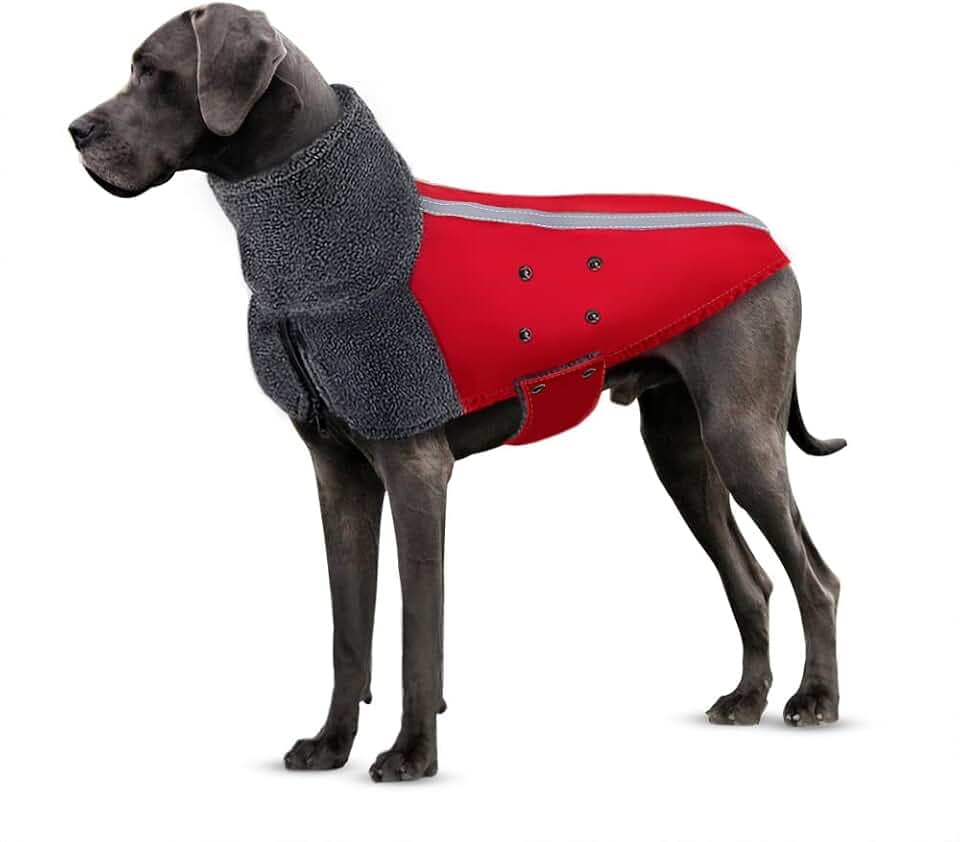 SlowTon Wintermantel für Hunde, Warmes Futter aus Polar Fleece Außenjacke für Hunde mit Rollkragenschal Reflexstreifen Einstellbar Wasserdicht Winddicht Welpenweste Weiches Haustier
