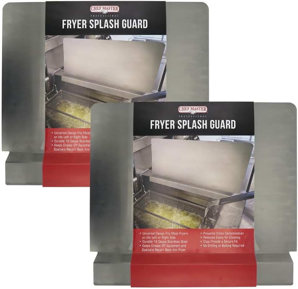 Chef Master Fryer Splash Guard (2-Pack) - 20.5 x 15 Inch, Stops Oil Splattering - Universal Fit 18-Gauge Stainless Steel Splatter Screen - Commercial Deep Fryer Protection - Oil Splatter Guard (90059)