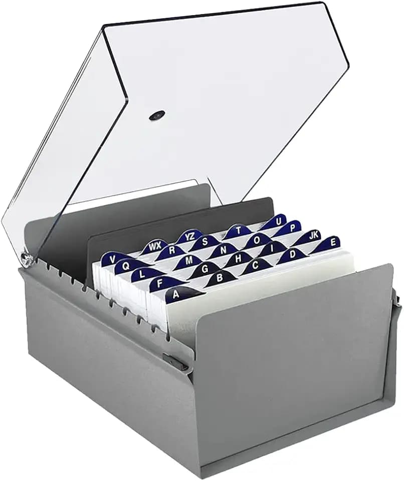 Acrimet 5" x 8" Karteikartenhalter Organizer mit Metallbasis, Robust (Inklusive AZ-Indexkarten und einem Kunststoff-Trenner) (Graue mit klarer Kunststoffdeckelabdeckung)