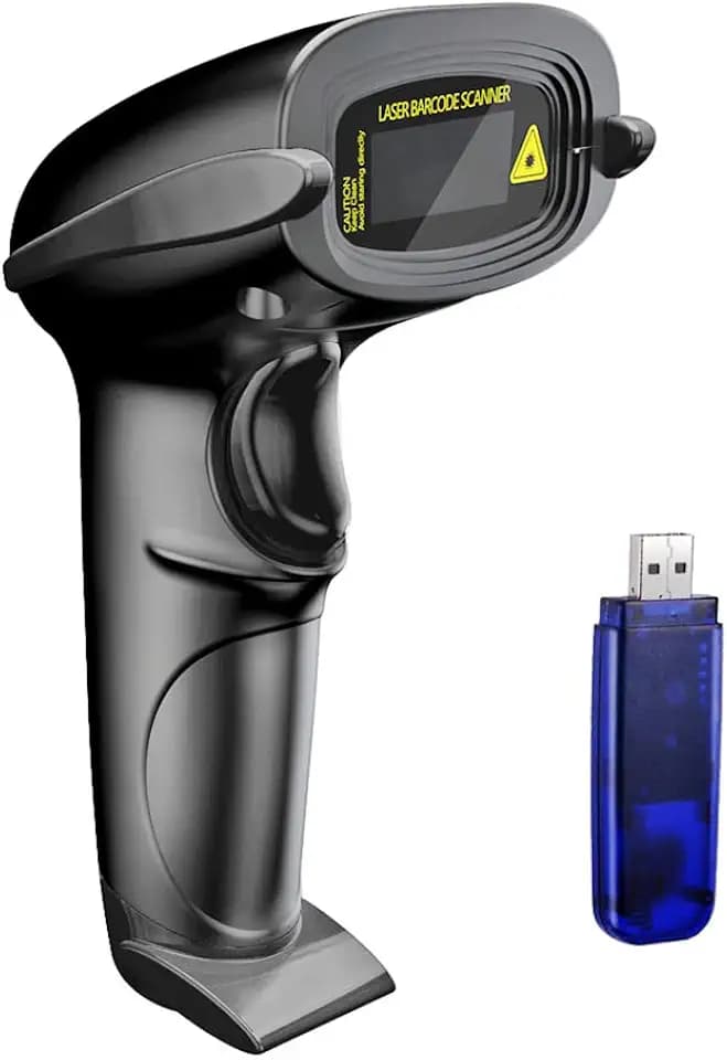 NADAMOO Wireless Barcode Scanner 328 Feet Transmission Distance USB Cordless 1D Laser Automatic Barcode Reader Handhold Bar Code Scanner with USB Receiver for Store, Supermarket, Warehouse - Black
