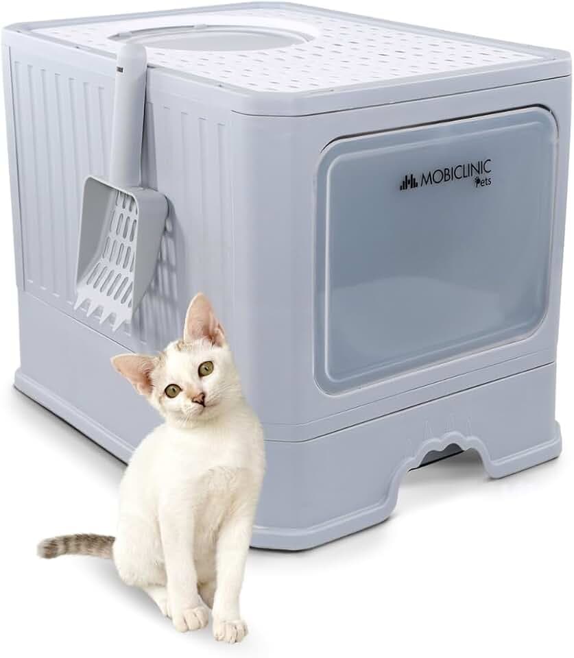 Mobiclinic® Pets, Katzentoilette mit Deckel, Katzenklo schublade, Inklusive Schaufel, Catbox, Doppelter Front und oberzugang, Oberes Gitter, Elegantes Design, Demontierbar