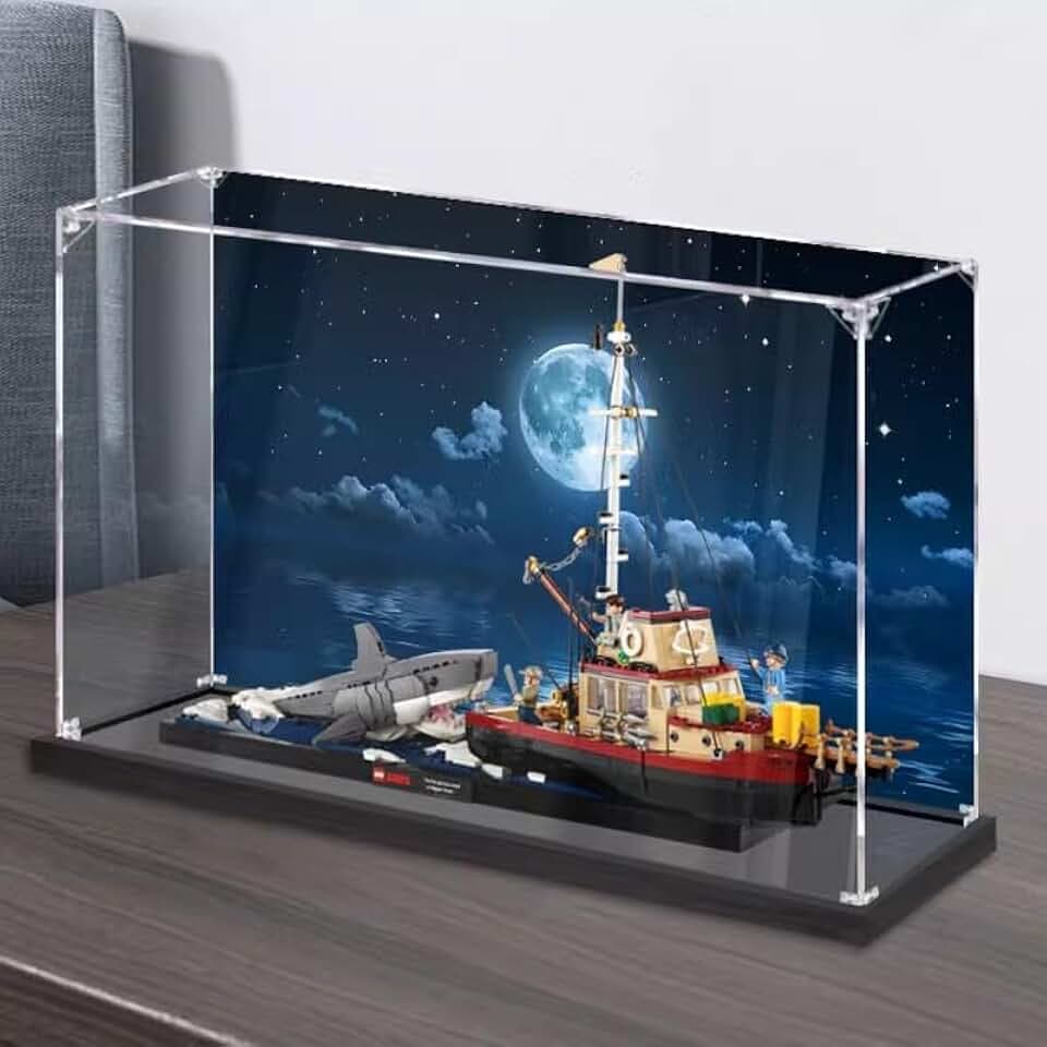 Upgraded 3MM Display Case for Lego 21350 Jaws Building Set,Dustproof Clear Display Case Compatible with Lego 21350(Not Include The Model)