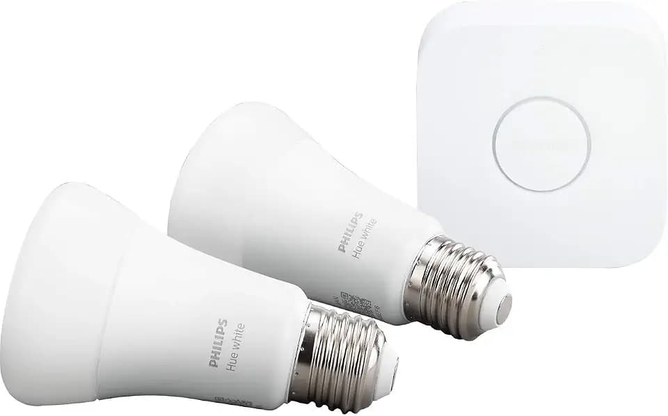 Philips Hue White E27 2-er Starter Set, dimmbar, warmweißes Licht, steuerbar via App, kompatibel mit Amazon Alexa (Echo, Echo Dot)