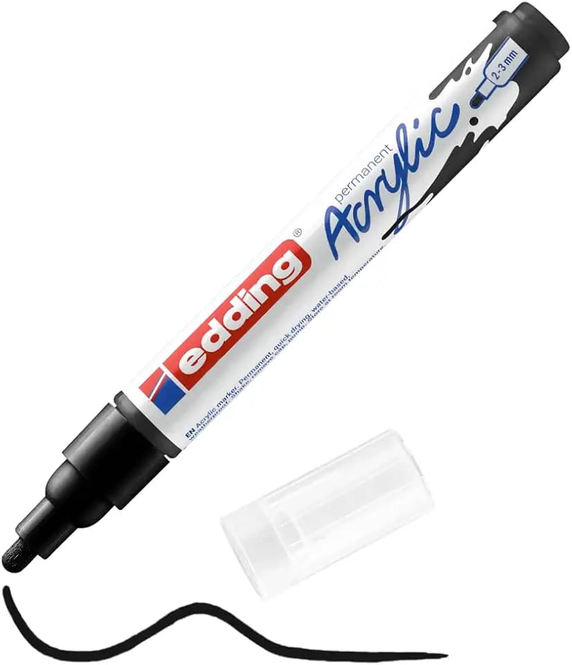 edding 5100 Acrylmarker medium - schwarz - 1 Acrylstift wasserfest - mittlere Rundspitze 2-3 mm - Acryl Farben zum Malen auf Leinwand, Malpapier und Holz - Acrylstifte für Steine