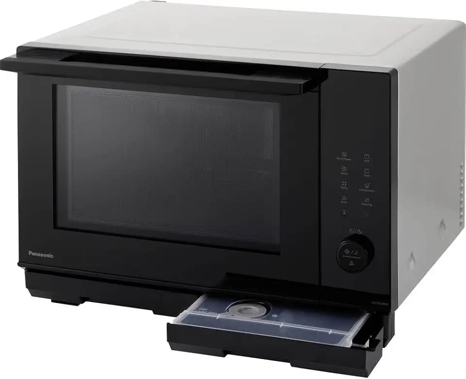 Panasonic NN-DS59NMETG 4-in-1-Kombination aus Mikrowelle & Grill, Flachbett, 27 Liter, 1000W, Garen auf zwei Ebenen, Genius-Sensor, 32 automatische Programme, Grillschale, leicht zu reinigen, Schwarz