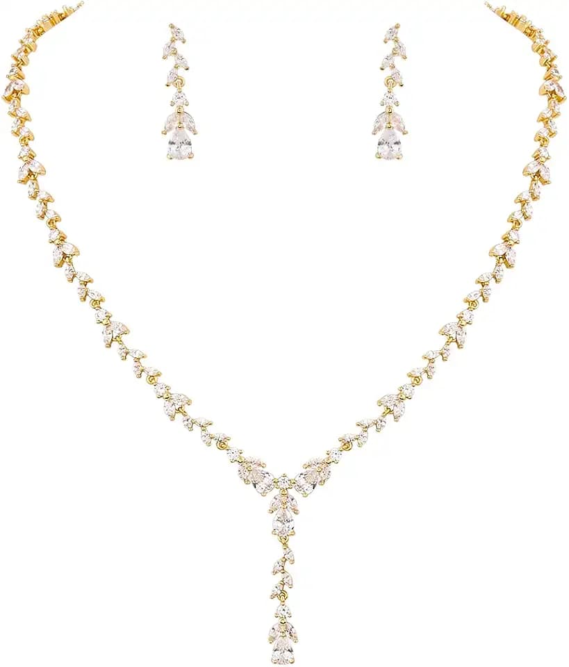 Bridal Wedding Jewelry CZ Set Marquise Teardrop Cubic Zirconia Pendant Necklace and Dangle Earring Bracelet Sets for Women