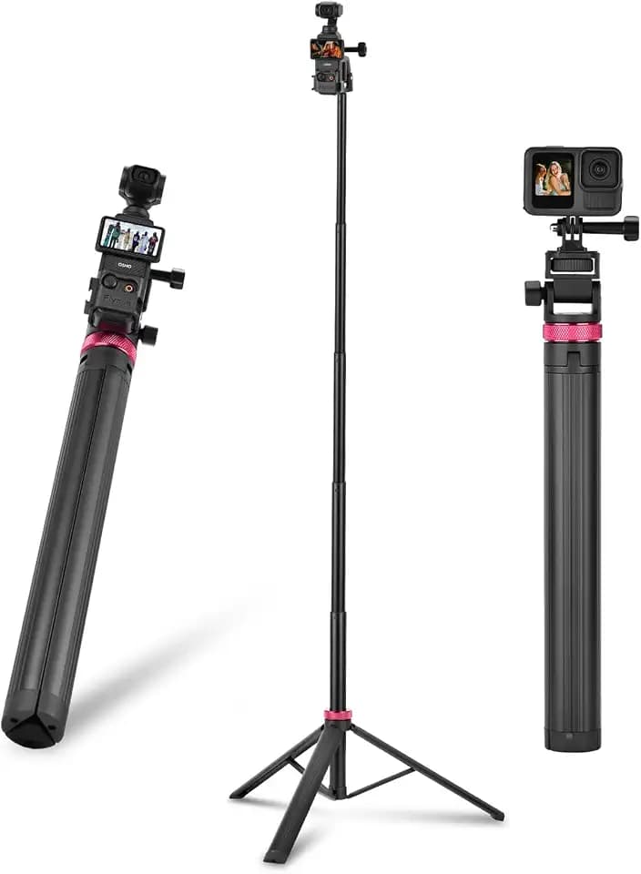 80in Pocket 3 4 4P Selfie Stick Tripod for GoPro Action Camera, Extendable Stand Vlog Mount for DJI Osmo Pocket 3 4 4P Action 6 5 Pro 4 3 for Xtra Muse for Insta360 X6 X5 X4 for AKASO DSLR Accessories