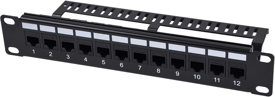 GeeekPi 12-Port Cat6 Patch Panel for 10 inch Server Rack, 1U Rack Mount Modular Panel with Keystone Coupler & Cable Management for DeskPi RackMate T1/T0/T2/T0 Plus/T1 Plus/TL1/T1/2 Plus Network Rack