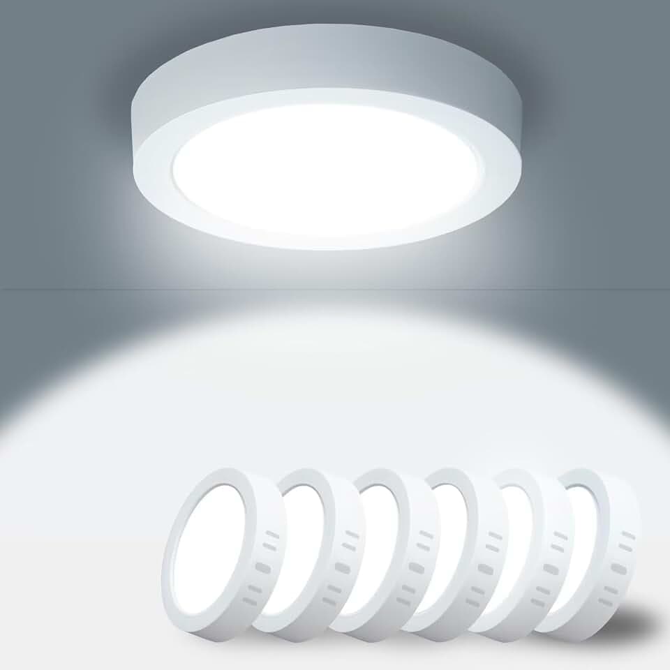 Yexati 6 Stück Deckenlampe LED Deckenleuchte Flach Rund 15W 6500K 1620LM IP44 Wasserfest Modern Badezimmer Lampe, Badlampe Decke Küchenlampe Weiß für Küche Bad Schlafzimmer Flur Balkon Keller Ø17cm