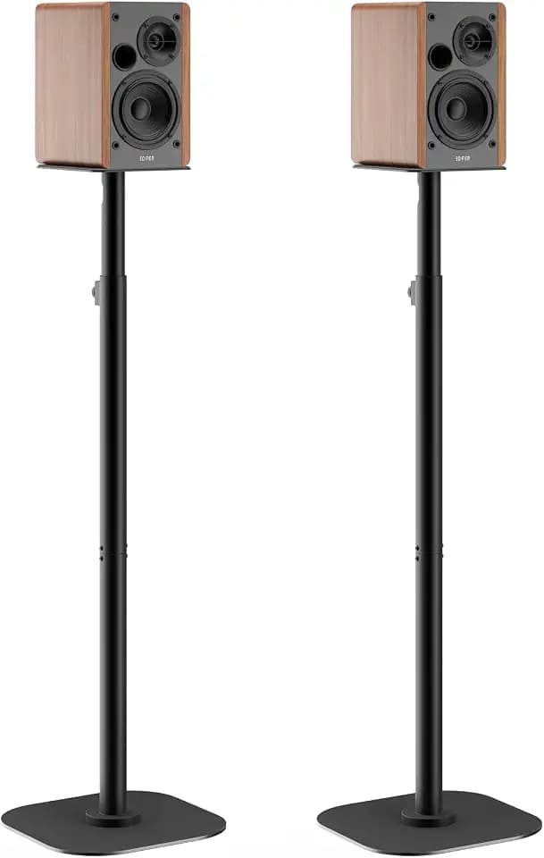 Haturi Universal Speaker Stands Pair, Height Adjustable 35"-49" Floor Speaker Stands for Bookshelf, Satellite & Surround Sound Speakers, 15 lbs Capacity, Dual Cable Management,Black
