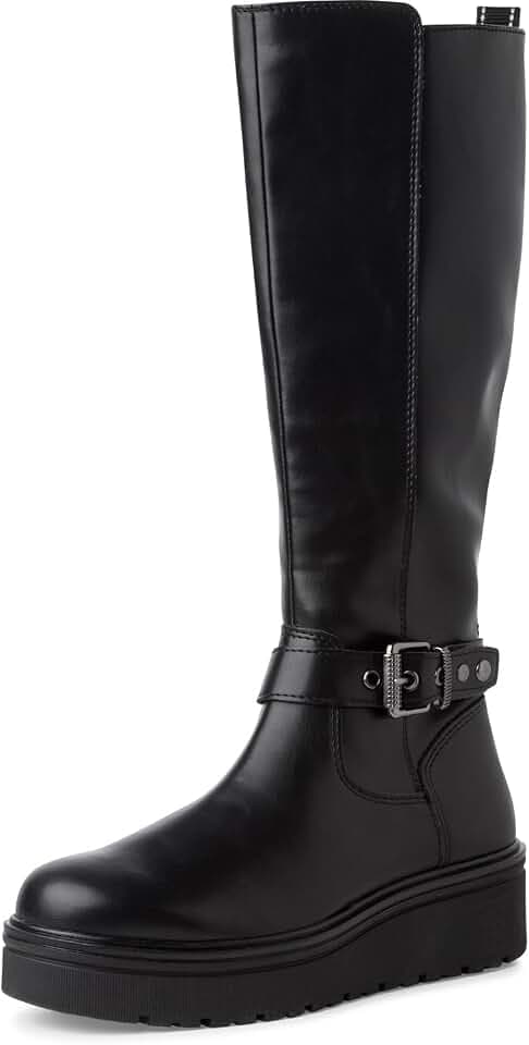 MARCO TOZZI Damen Hohe Stiefel ohne Absatz Kniehoch mit Plateau