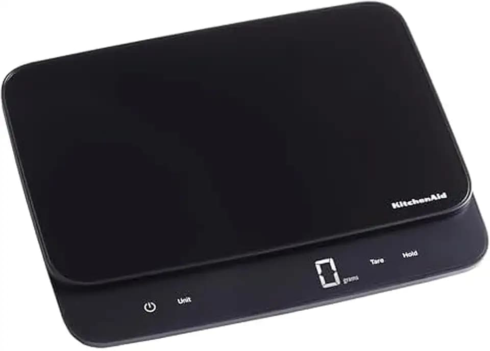 KitchenAid KQ917 High Capacity Glass Surface Digital Kitchen and Food Scale, 30 Pound Capacity and Precision, Grams, Ounces, Pounds, Fluid Ounces & Milliliters, LED, Tare Function, Black