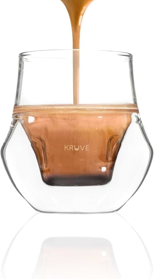 KRUVE Propel Espresso-Tassen, handgefertigte doppelwandige Glaskaffeetassen, klar 2,5 oz, wissenschaftliches Design für besser schmeckenden Kaffee (Set aus zwei) - einzigartige Glaskaffeetassen