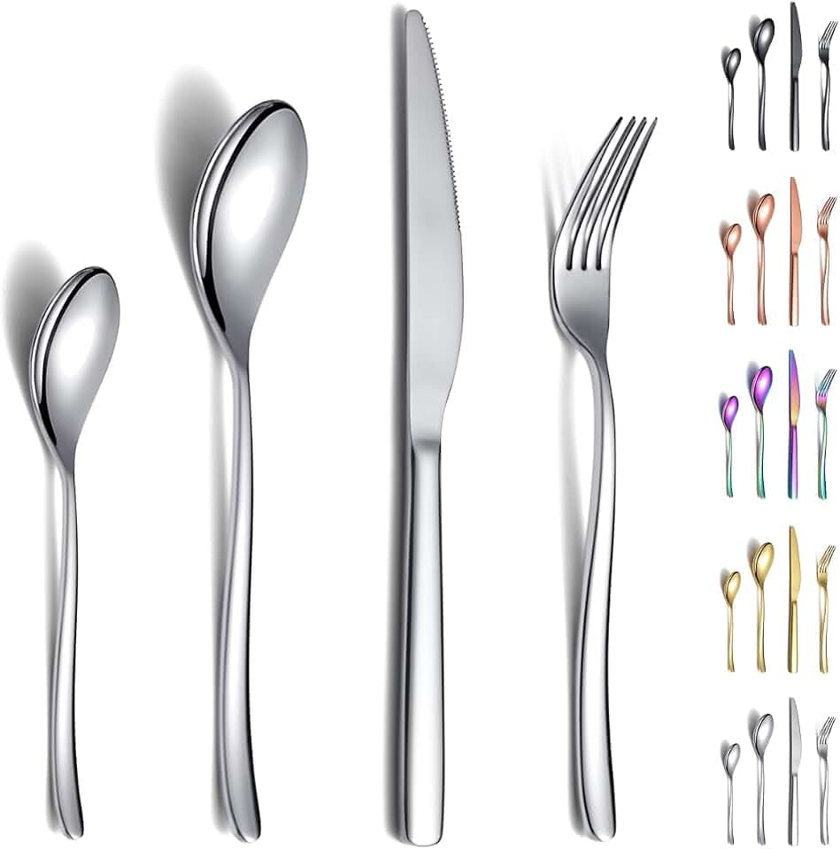 Berglander Besteck-Set 24 teilig, stabiles Edelstahl Besteck, Rostfrei Gabeln und Löffel, Spülmaschinenfest
