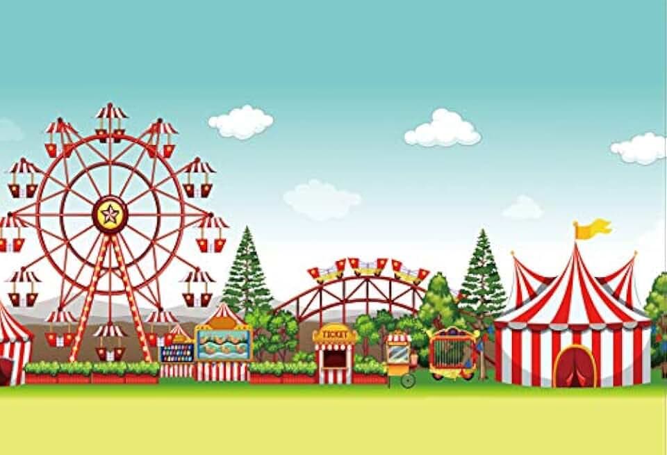 Yeele 10x8ft Fairground Photo Backdrop Cartoon Circus Carnival Playground Carousel Ferris Wheel Ticket Amusement Park Background for Photography Kids Girl Boy Baby Portrait Booth Shoot Studio Props