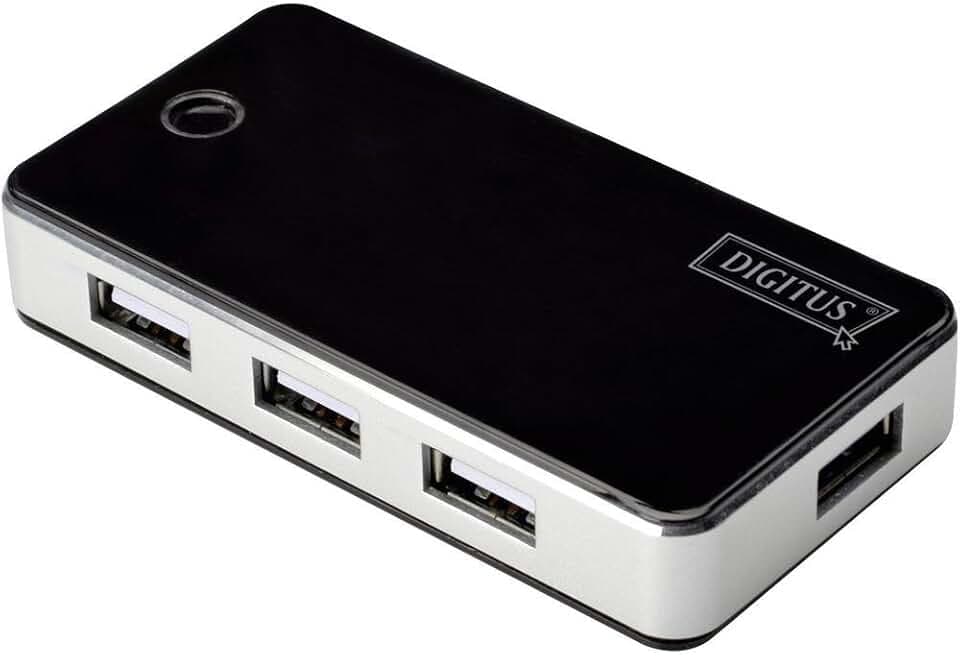 DIGITUS DA-70222 – USB Hub – 7-Port USB 2.0 Typ A – Datenübertragung bis 480 Mbit/s – Kompaktes & leichtes Design – Plug-and-Play – Kompatibel mit PC, Notebook & Mac – Schwarz
