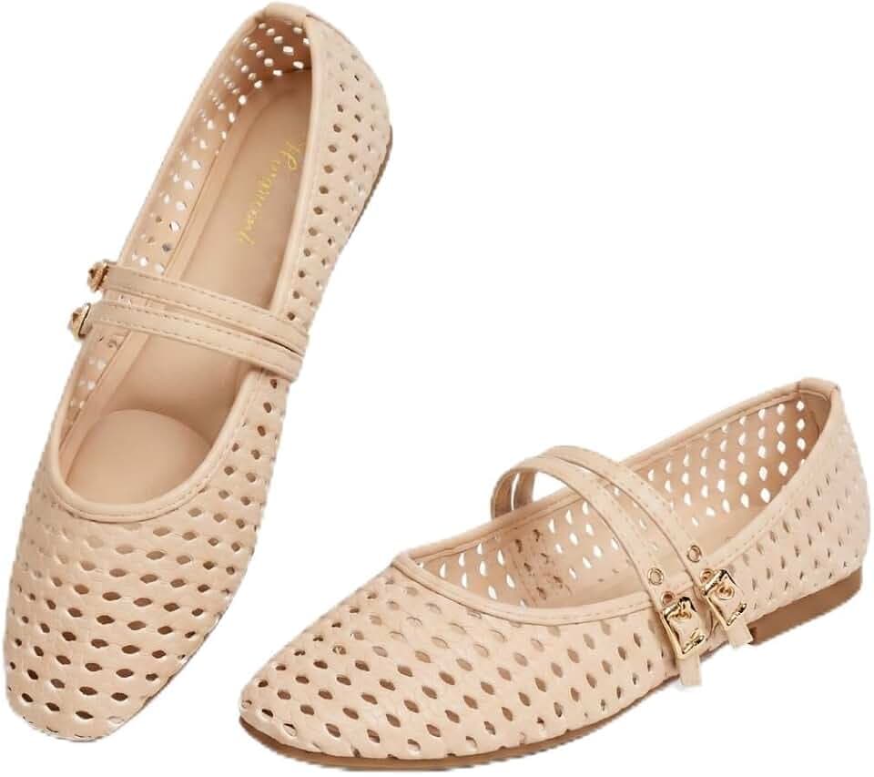 Double Straps Woven Mary Jane Flats Women