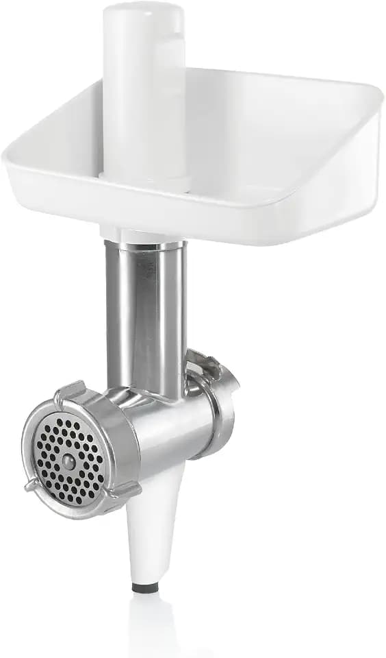 Bosch Fleischwolf MUZ5FW1, Zubehör passend für Küchenmaschine Serie 4, Fleischwolf-Aufsatz, Stopfer, Edelstahl Loch-Scheibe 4,5 mm, für Fisch und Gemüse, leichte Reinigung