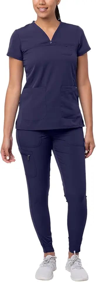 Adar Pro Movement Booster Scrub Set for Women - Sweetheart V-Neck Scrub Top & Yoga Jogger Scrub Pants