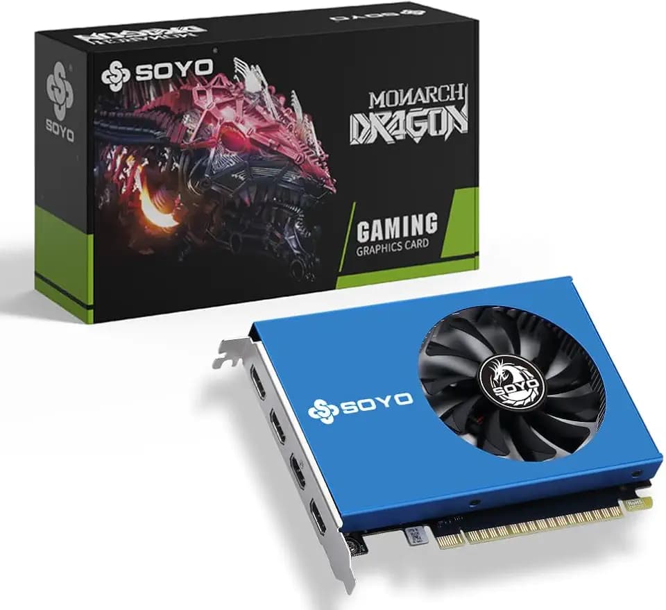 SOYO Geforce GT 730 Graphics Card, 4GB DDR3 64 Bit 4xHDMI 2.0B 4K Quad Monitors Multiple Displays, PCI-E x8 2.0 Single Fan Cooling GPU for Video Wall, Stock Trading & Monitoring (Blue)
