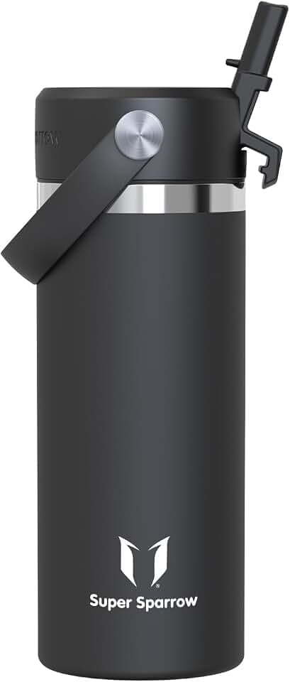 Sparrow Kinder Trinkflasche Edelstahl 500ml Thermosflasche mit Strohhalm