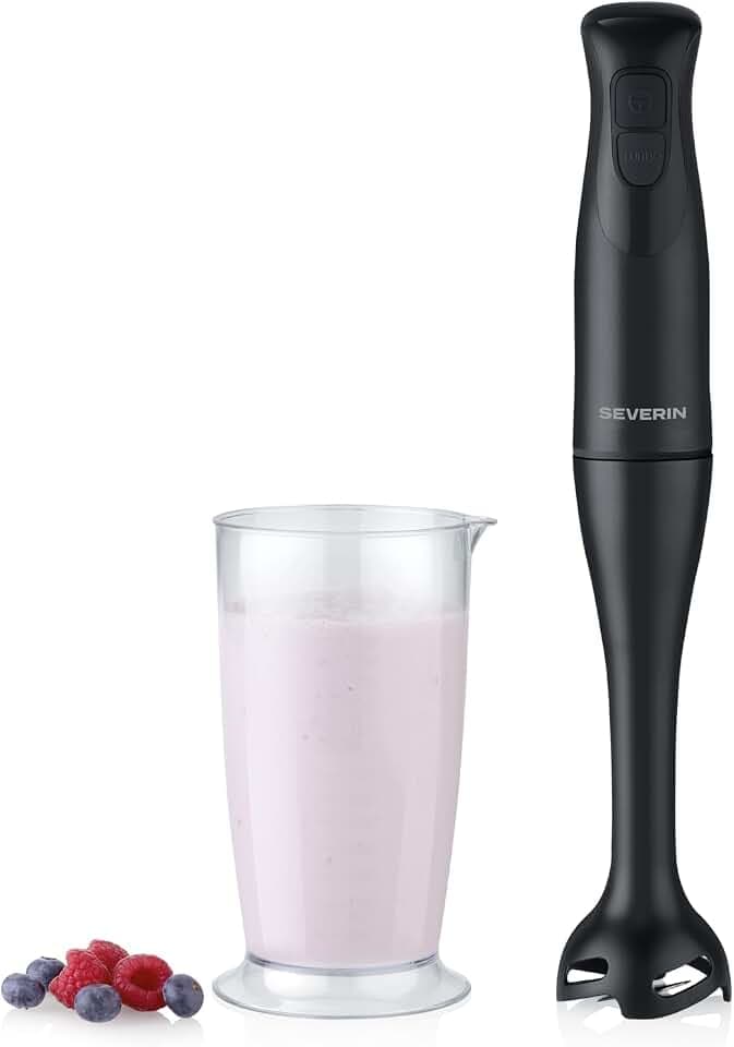 Severin Stabmixer inkl. 700ml Mix- & Messbecher, zum Pürieren und Zerkleinern, Mixstab, abnehmbarer Mixfuß, Turbotaste, 2-Klingen, rutschfester Griff, für Smoothies, Shakes, 350W, schwarz, SM 3761