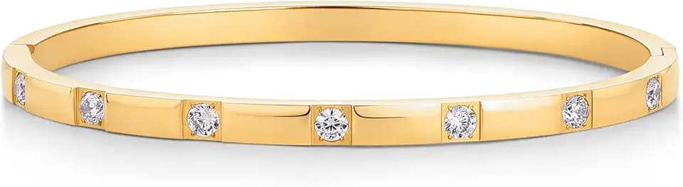 PAVOI Waterproof Thin Love Bracelet for Women, 14K Gold Plated CZ Bangle