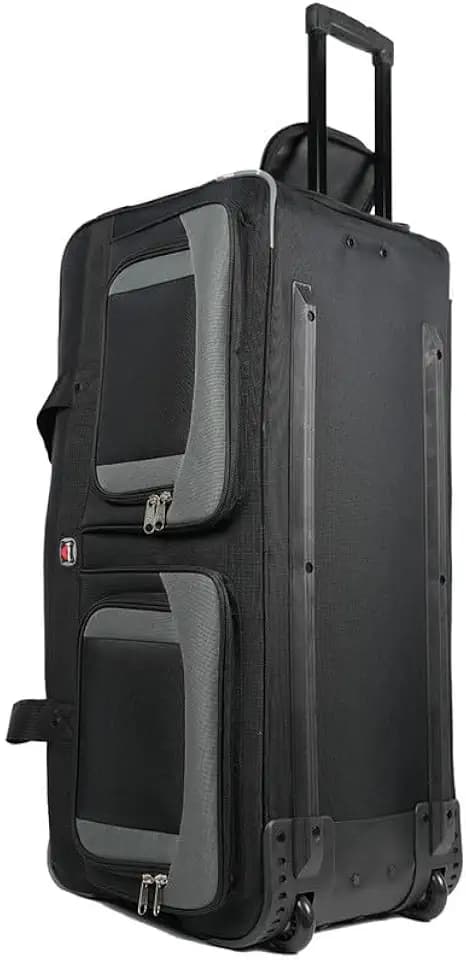 AMARO 33 Inch Rolling Duffle Bag with Wheels, Extra Large Heavy Duty Travel Duffel Luggage with Telescopic Handle, Multiple Pockets, Collapsible Storage, Black/Grey