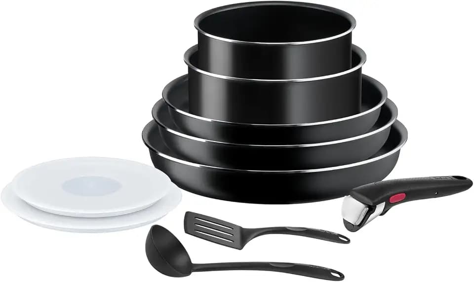 Tefal Ingenio Easy On 10-teiliges Topf und Pfannenset abnehmbarer Griff, stapelbar, platzsparend, Töpfe und Pfannen mit Antihaftversiegelung, einfache Handhabung und Reinigung, L15999, Ohne Induktion