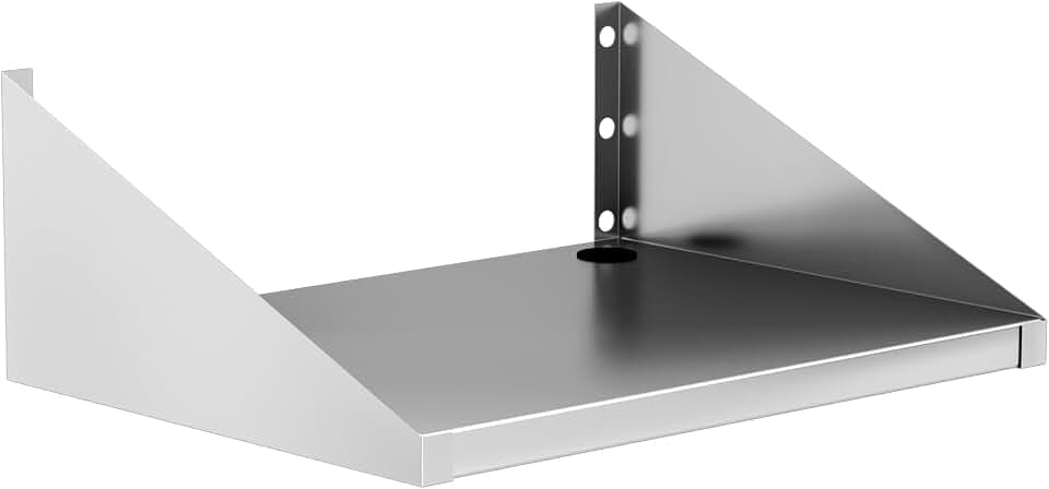 Stainless Steel Microwave Shelf Wall Mount, Commercial 430 Steel Metal Rack, Heavy Duty 150 lbs Floating Shelving, Cord Management Hole for Kitchen, Laundry, Garage 24"x18"