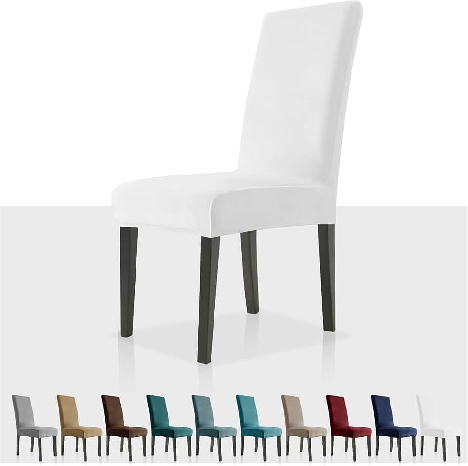 MAXIJIN Stretch Samt Stuhlbezüge für Esszimmerstühle Abnehmbare Velours Esszimmerstuhlbezüge Plüsch Stuhlbezüge für Esszimmer, Hotel, Küche, Zeremonie (Weiß, 4)