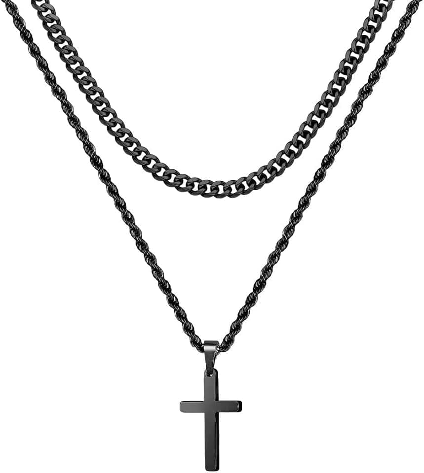 Cross Necklace for Men, Gold Black Silver Mens Cross Necklaces Stainless Steel Cross Pendant Necklace Simple Jewelry Gifts Cross Chain Necklaces for Men