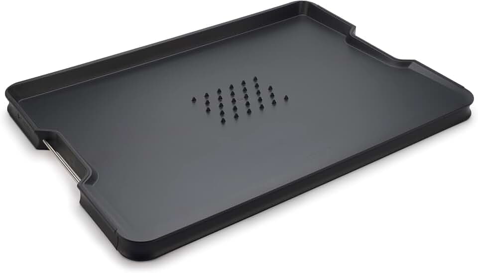 Joseph Joseph Cut&Carve Plus - Non-Slip, Multi-Function, Double-Sided Cutting Board for Food Preparation and Carving- Dishwasher Safe, Extra Large, Black