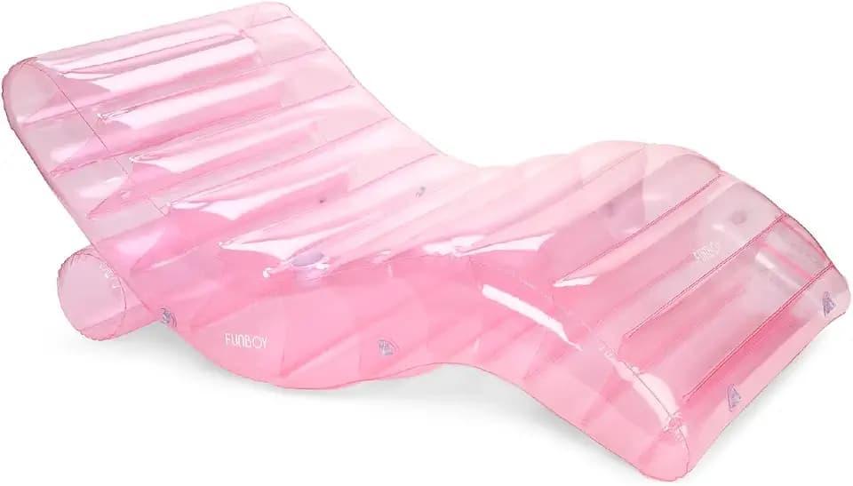 FUNBOY Giant Inflatable Luxury Tri-Color Chaise Lounger, Chair Pool Float for Adults, Transparent Blue Material, Perfect for a Summer Pool Party