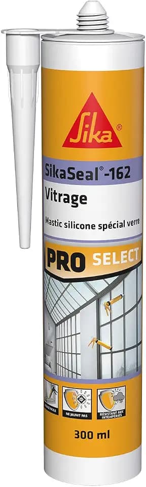 SIKA - SikaSeal-162 Verglasung, Weiß, Silikon-Dichtstoff für Verglasungsfugen, Veranden, Gewächshäuser und Fliesen, innen & außen, 300 ml