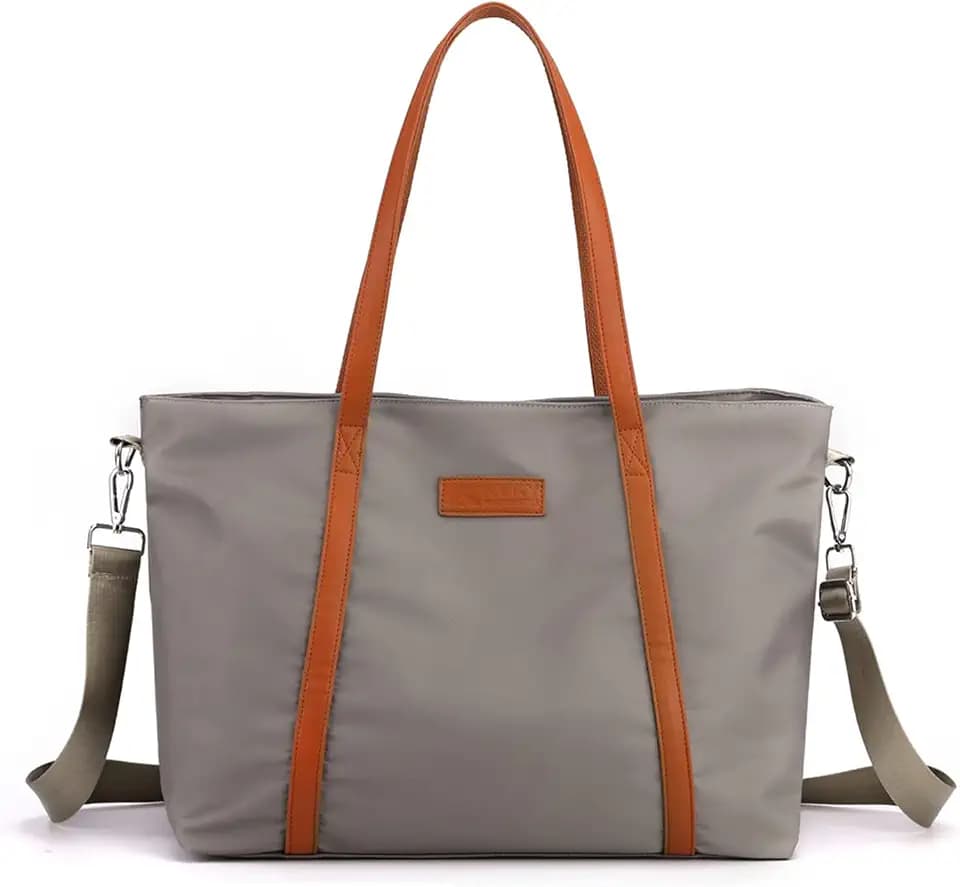 Laptop Tote Bag Damen Handtasche 15.6 Zoll Laptoptasche Casual Schultertasche Umhängetasche Crossbody Bag für Einkaufen Schule Reisen Arbeit Grau