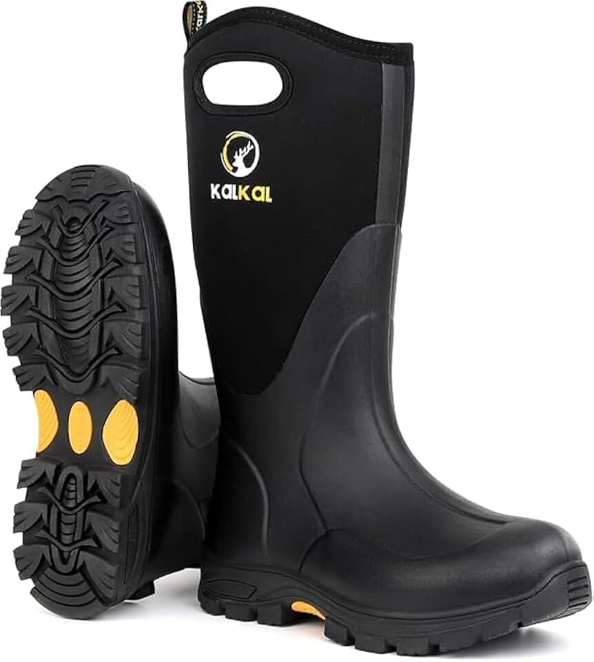 Kalkal Rubber Boots for Men and Women, Waterproof Insulated Rain Boots, Neoprene Breathable Mud Boots, Outdoor Anti-slip Mens Work Farming Hunting Boots