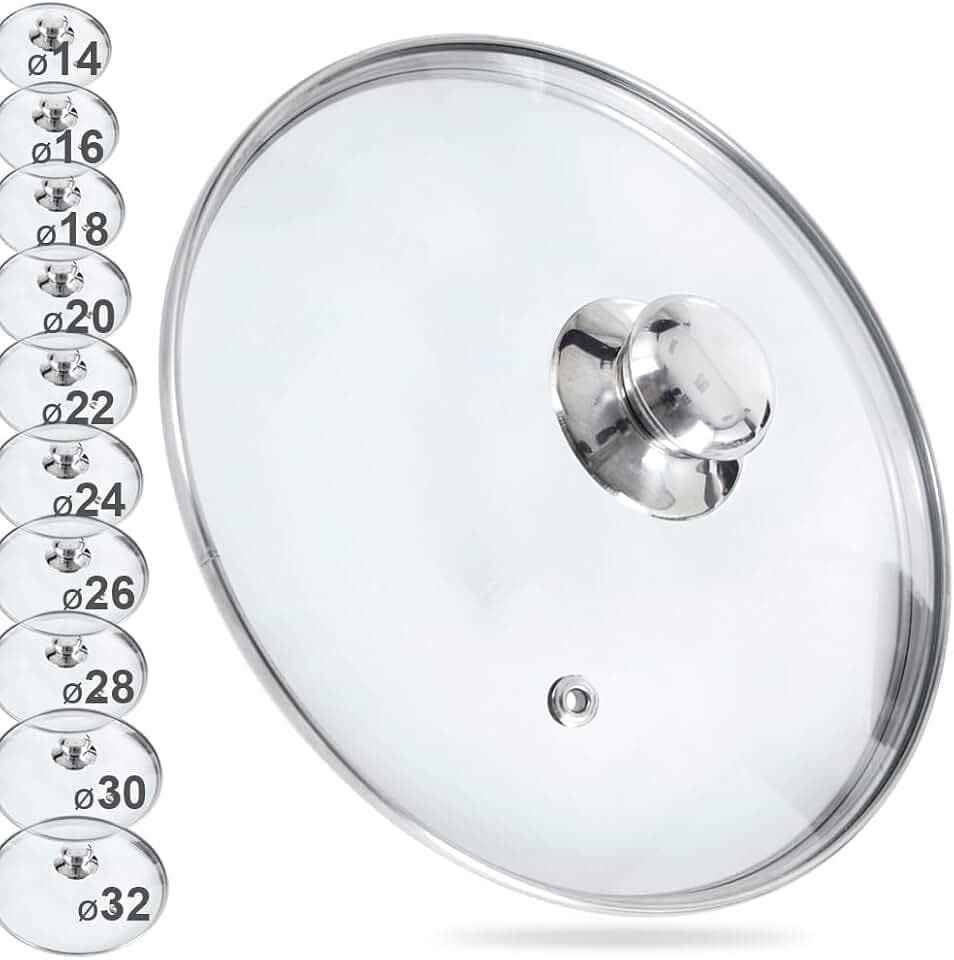 Orion B07HXV65NN Deckel aus Glas, hitzebeständig, mit Ring und Rand aus Edelstahl, 30 cm Durchmesser