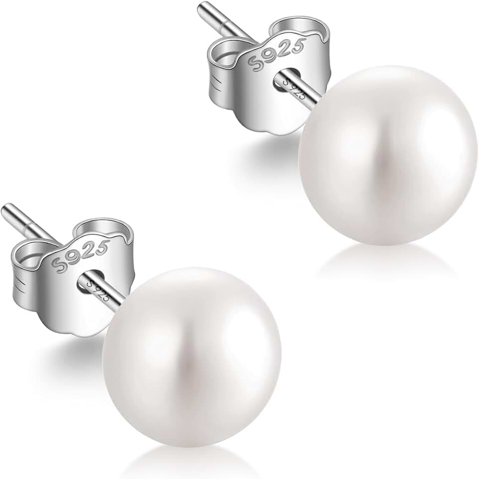 JaruJaru Button-Zuchtperlen Stecker in Rosa (Pink) | S925 Sterling Silber Ohrstecker mit Flachdesign für süße Süßwasser-Perlen | Hypoallergen & Bequem zum Schlafen