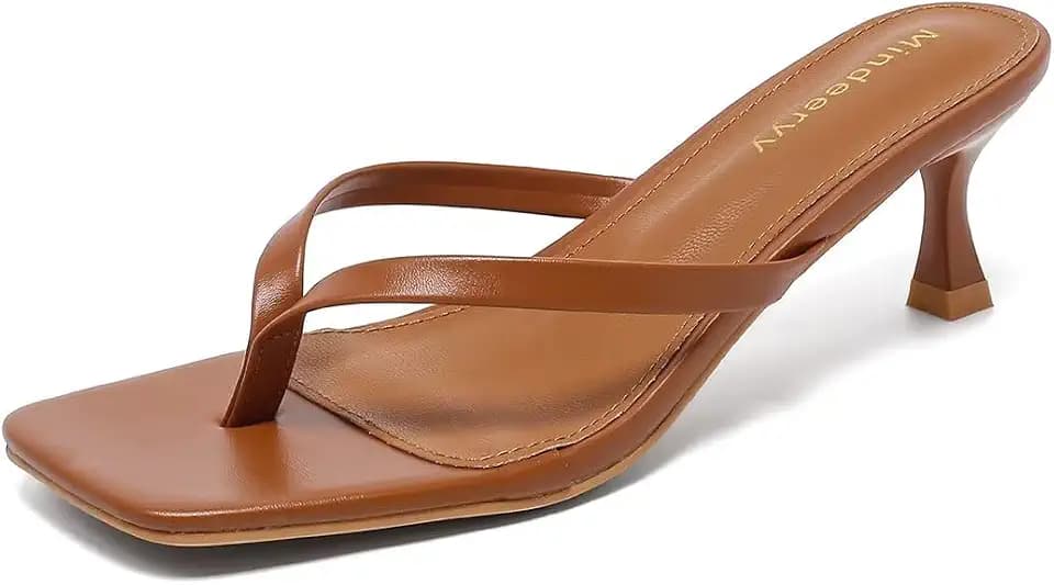 Thong Sandals Kitten Heels Square Toe Flip Flops