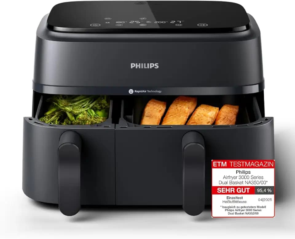 Philips Airfryer Dual Basket 3000 Serie Heißluftfritteuse, Schwarz, 9 L