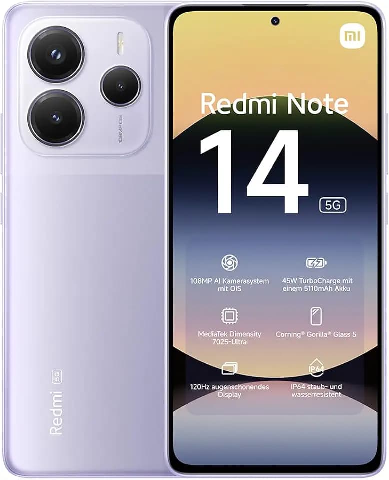 XIAOMI REDMI Note 14 5G Smartphone, 8+256GB,5110mAh Akku,108MP Kamera, lila