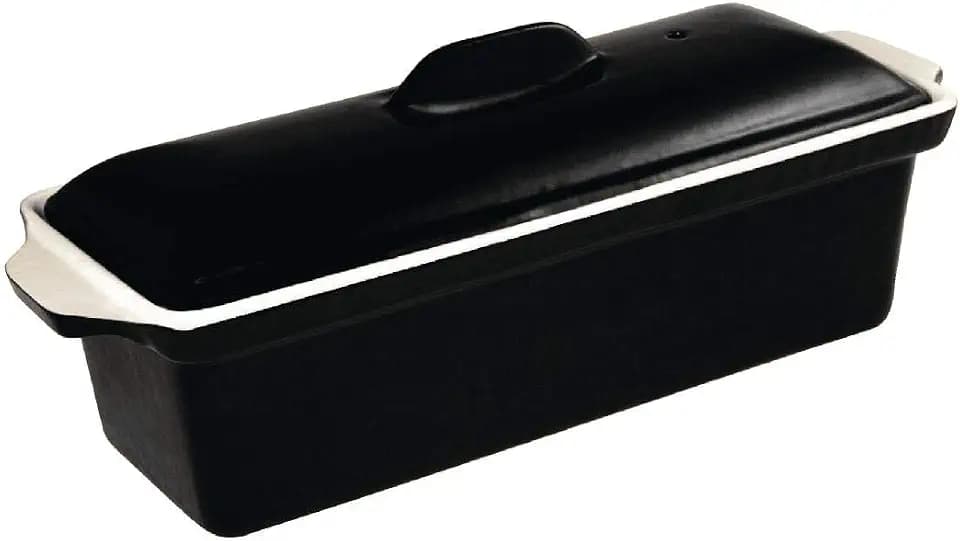 Vogue Pate Terrinenform aus Gusseisen, 1,7 Liter, Schwarz, Größe: 120 x 340 x 105 mm, emaillierte Innenseite, geeignet für alle Ofen- und Herdarten, induktionskompatibles Kochgeschirr, U560
