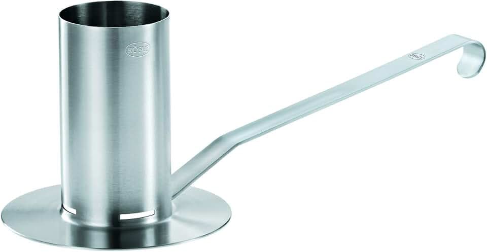 RÖSLE Hähnchenbräter, Edelstahl 18/10, 250 ml Behälter, Abnehmbarer Griff, für Grill und Backofen, spülmaschinengeeignet, Silber