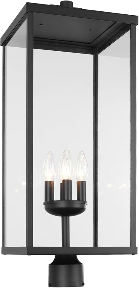 Outdoor Post Light Fixture, Modern Exterior Square Pillar Lantern with Black Finish & Clear Glass, Transitional Pier Mount Lamp, Pole Light for Garden, Backyard, Patio, Pathway, RZ008XL-P