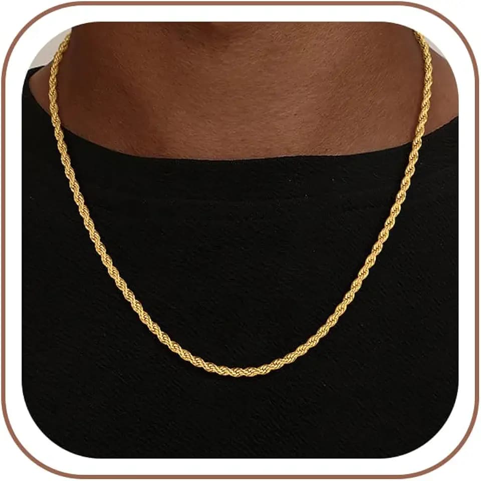 HIMSTORY Gold Chain for Men, 18K Gold Plated 925 Sterling Silver 4mm Rope Chain Necklace for Men Jewelry Sturdy Non-Fading Mens Chains Gifts for Father Husband 24 Inch
