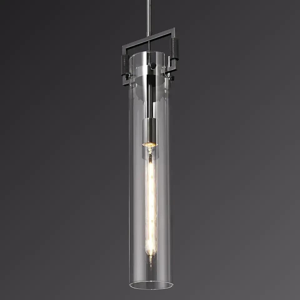 Black Pendant Light Glass for Kitchen Island 1Pack, Adjustable Hanging Chandelier with Glass Shade Modern Pendant Light Fixture for Farmhouse, Dining Room,Bedroom,E26 Bulb Included