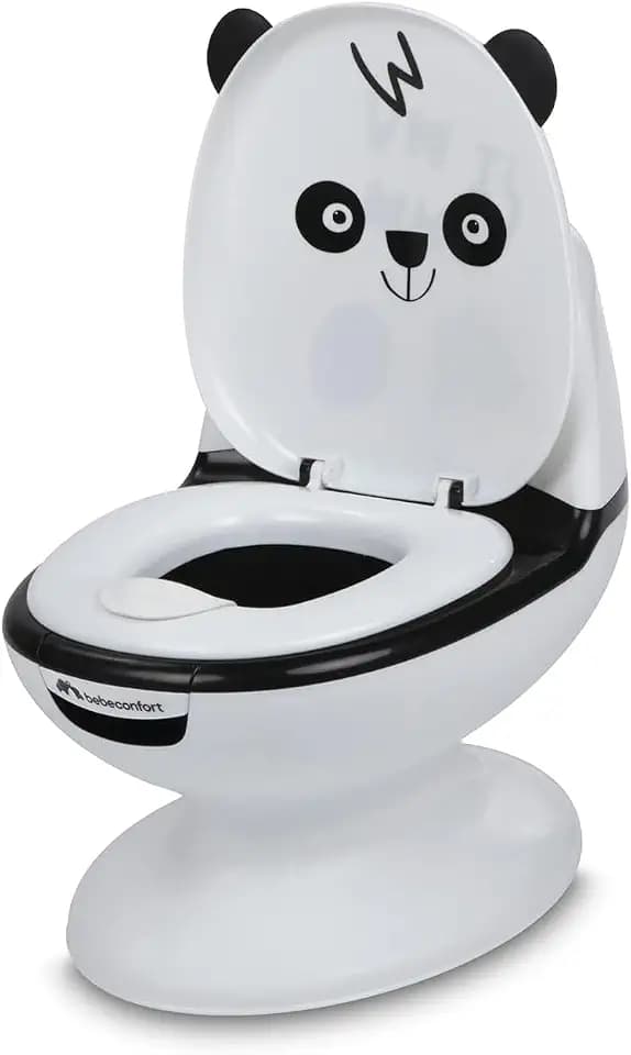 Bebeconfort Minitoilette, Töpfchen Baby, 1–3 Jahre, 0–20 kg, lebensechtes Design mit Spritzschutz, echtes Spülgeräusch, abnehmbare Schüssel, leicht zu reinigen, Gummifuß, Panda
